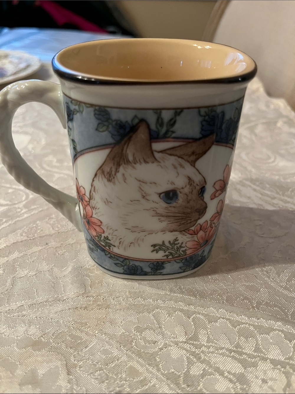 Takahashi Siamese Cat Floral Hand Decorated Coffee Cup Mug Vintage EUC